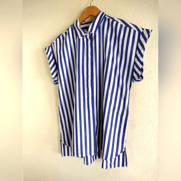 J. Crew Button-front tie-waist top in bold stripe cotton poplin - Picture 4 of 7